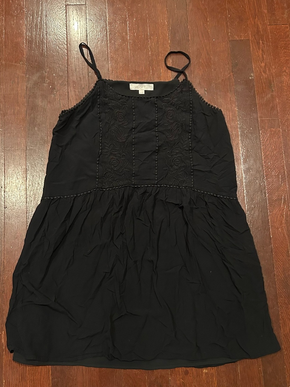 LOFT Black Spaghetti-Strap Girls' Dress with Embroidered Bodice